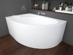 Baignoire asymétrique 130 x 85 Gauche STANDARD acrylique blanc, sans Habillage + Pieds + Vidage à chromé