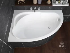 Baignoire asymétrique 130 x 85 Gauche STANDARD acrylique blanc, sans Habillage + Pieds + Vidage à chromé