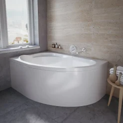 Baignoire asymétrique 130 x 85 Gauche STANDARD acrylique blanc, sans Habillage + Pieds + Vidage à chromé