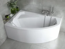 Baignoire asymétrique 140 x 90 Gauche RIMA acrylique blanc + Habillage en polystyrène + Repose Tête + Pieds + Vidage à chromé
