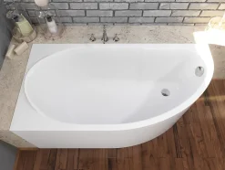 Baignoire asymétrique 145 x 85 Gauche MIKI acrylique blanc + avec Tablier + Pieds + Vidage à chromé