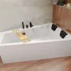 Baignoire asymétrique 180 x 125 Droite INTIMA acrylique blanc, sans Habillage + Étagère bambou + Pieds + Vidage à chromé