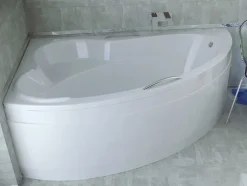 Baignoire asymétrique 140 x 90 Gauche ADA acrylique blanc, sans Habillage + Pieds + Vidage à chromé