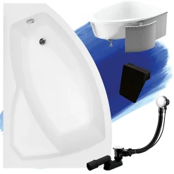 Baignoire asymétrique 150 x 95 Gauche RIMA acrylique blanc + Habillage en polystyrène + Repose Tête + Pieds + Vidage à chromé
