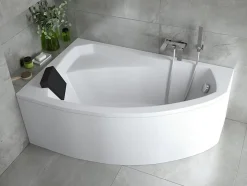Baignoire asymétrique 150 x 95 Gauche RIMA acrylique blanc + Habillage en polystyrène + Repose Tête + Pieds + Vidage à chromé
