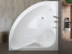 Baignoire asymétrique 120 x 120 STANDARD acrylique blanc + Habillage en polystyrène + Pieds + Vidage à chromé