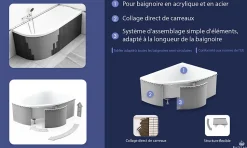 Baignoire asymétrique 120 x 120 STANDARD acrylique blanc + Habillage en polystyrène + Pieds + Vidage à chromé