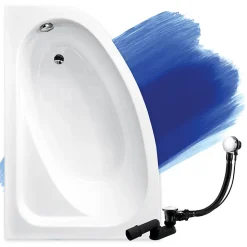 Baignoire asymétrique 140 x 80 Gauche CORNEA acrylique blanc, sans Habillage + Pieds + Vidage à chromé