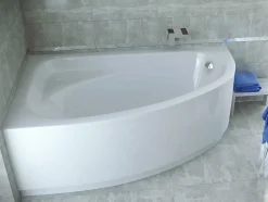 Baignoire asymétrique 140 x 80 Gauche CORNEA acrylique blanc, sans Habillage + Pieds + Vidage à chromé
