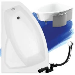 Baignoire asymétrique 130 x 85 Gauche RIMA acrylique blanc + Habillage en polystyrène + Pieds + Vidage à chromé
