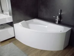 Baignoire asymétrique 130 x 85 Gauche RIMA acrylique blanc + Habillage en polystyrène + Pieds + Vidage à chromé