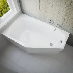 Baignoire asymétrique 140 x 80 Gauche MARIKA acrylique blanc + avec Tablier + Pieds + Vidage à chromé