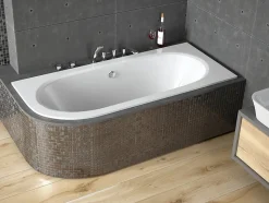 Baignoire asymétrique 170 x 75 Droite AVITA SLIM acrylique blanc + Habillage en polystyrène + Pieds + Vidage à chromé