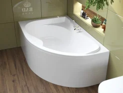 Baignoire asymétrique 170 x 110 Gauche DORA acrylique blanc, sans Habillage + Pieds + Vidage à chromé