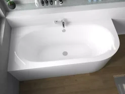 Baignoire asymétrique 180 x 80 Gauche AVITA acrylique blanc + avec Tablier + Pieds + Vidage à chromé