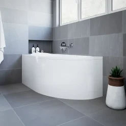 Baignoire asymétrique 140 x 70 Gauche MIKI acrylique blanc + avec Tablier + Pieds + Vidage à chromé