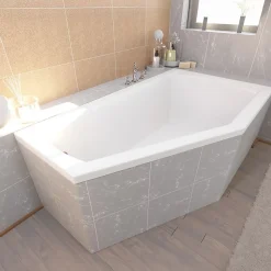 Baignoire asymétrique 150 x 90 Droite SELENA acrylique blanc + Habillage en polystyrène + Pieds + Vidage à chromé