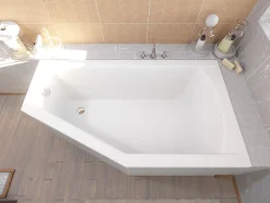 Baignoire asymétrique 150 x 90 Droite SELENA acrylique blanc + Habillage en polystyrène + Pieds + Vidage à chromé