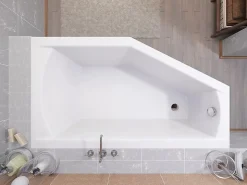Baignoire asymétrique 150 x 90 Droite SELENA acrylique blanc + Habillage en polystyrène + Pieds + Vidage à chromé