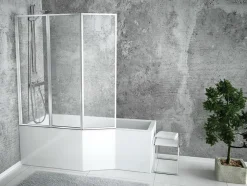 Baignoire asymétrique 170 x 75 Gauche INTEGRA acrylique blanc + Habillage en polystyrène + Écran + Pieds + Vidage à chromé