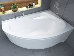 Baignoire asymétrique 150 x 100 Droite MAREA acrylique blanc + avec Tablier + Pieds + Vidage à chromé