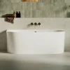 Baignoire asymétrique 158 x 86 x 58 cm Blanc Mat en minéral composite - Mod. FROSK avec Trop Plein