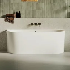 Baignoire asymétrique 158 x 86 x 58 cm Blanc Mat en minéral composite - Mod. FROSK avec Trop Plein
