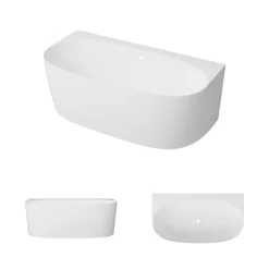 Baignoire asymétrique 158 x 86 x 58 cm Blanc Mat en minéral composite - Mod. FROSK avec Trop Plein
