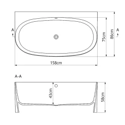 Baignoire asymétrique 158 x 86 x 58 cm Blanc Mat en minéral composite - Mod. FROSK avec Trop Plein