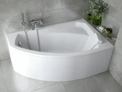 Baignoire asymétrique 130 x 85 Droite RIMA acrylique blanc, sans Habillage + Repose Tête + Pieds + Vidage à chromé