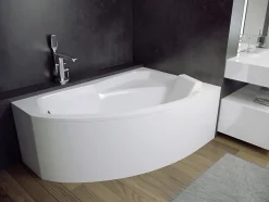 Baignoire asymétrique 130 x 85 Droite RIMA acrylique blanc, sans Habillage + Repose Tête + Pieds + Vidage à chromé