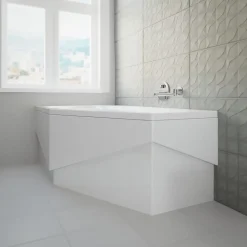 Baignoire asymétrique 140 x 80 Gauche MARIKA acrylique blanc, sans Habillage + Pieds + Vidage à chromé