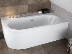 Baignoire asymétrique 150 x 75 Droite AVITA acrylique blanc + avec Tablier + Pieds + Vidage à chromé