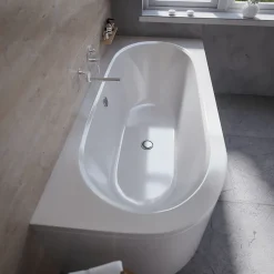 Baignoire asymétrique 150 x 75 Droite AVITA acrylique blanc + avec Tablier + Pieds + Vidage à chromé