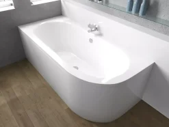 Baignoire asymétrique 160 x 75 Gauche AVITA acrylique blanc + avec Tablier + Pieds + Vidage à chromé