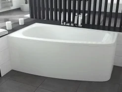 Baignoire asymétrique 150 x 80 Gauche LUNA acrylique blanc + Habillage en polystyrène + Pieds + Vidage à chromé