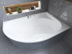 Baignoire asymétrique 170 x 110 Droite DORA acrylique blanc, sans Habillage + Pieds + Vidage à chromé
