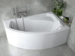 Baignoire asymétrique 140 x 90 Droite RIMA acrylique blanc + Habillage en polystyrène + Pieds + Vidage à chromé