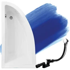 Baignoire asymétrique 140 x 70 Gauche PRAKTIKA acrylique blanc, sans Habillage + Pieds + Vidage à chromé