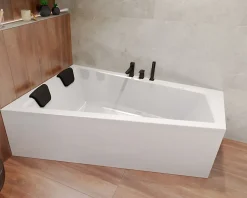 Baignoire asymétrique 170 x 125 Gauche INTIMA acrylique blanc, sans Habillage + Repose Tête + Pieds + Vidage à chromé