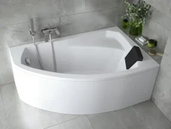 Baignoire asymétrique 170 x 110 Droite RIMA acrylique blanc, sans Habillage + Repose Tête + Pieds + Vidage à chromé
