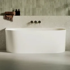 Baignoire asymétrique 158 x 86 x 58 cm Blanc Mat en minéral composite - Mod. FROSK sans Trop Plein