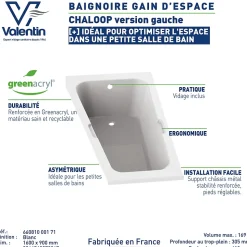 Baignoire asymétrique angle gauche Chaloop L.160 x l.90 cm sans tablier Valentin