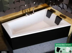 Baignoire Asymétrique avec Tablier Noir - 180 x 125 cm - DROITE - INTIMA DUO - 2 REPOSE-TÊTES OFFERTS