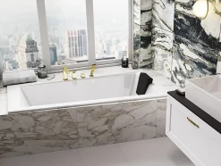 Baignoire asymétrique blanche encastrée + repose tête - INTIMA SLIM - 150 x 85 cm - droite