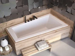 Baignoire asymétrique blanche encastrée + repose tête - INTIMA SLIM - 150 x 85 cm - droite