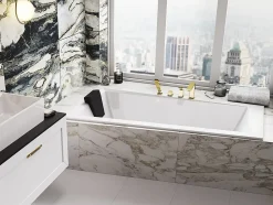 Baignoire asymétrique blanche encastrée + repose tête - INTIMA SLIM - 160 x 90 cm - gauche