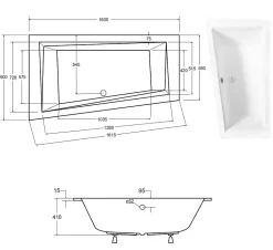 Baignoire asymétrique blanche encastrée + repose tête - INTIMA SLIM - 160 x 90 cm - gauche