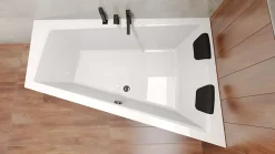 Baignoire asymétrique 160x90 Droite INTIMA acrylique blanc, sans Habillage + Repose Tête + Étagère bambou + Pieds +Vidage à chromé