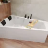 Baignoire asymétrique 180x125 Gauche INTIMA acrylique blanc, sans Habillage + Repose Tête + Étagère bambou +Pieds +Vidage à chromé